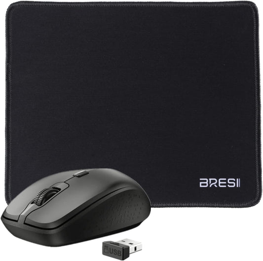 Ergonomic Bluetooth Mouse and Mouse Pad for Laptop, Silent Mouse with 3-Levels DPI, USB Nano Receiver for Android PC Notebook Computer Mac-Black